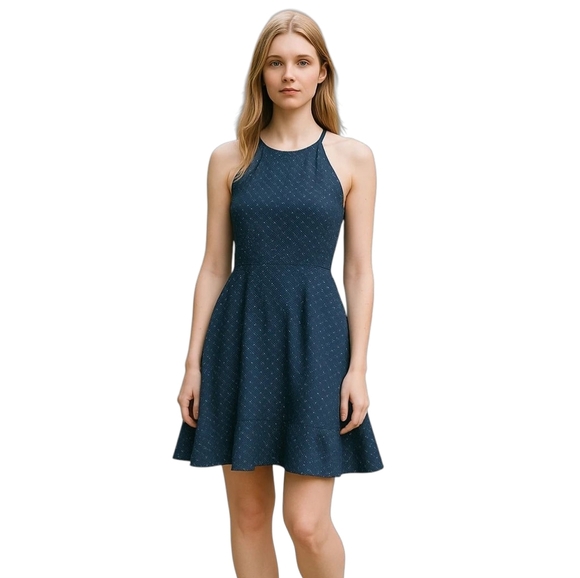 Parker Blue Polka Dot Halter Backless Fit & Flare Mini Dress Medium NWT - Picture 1 of 7